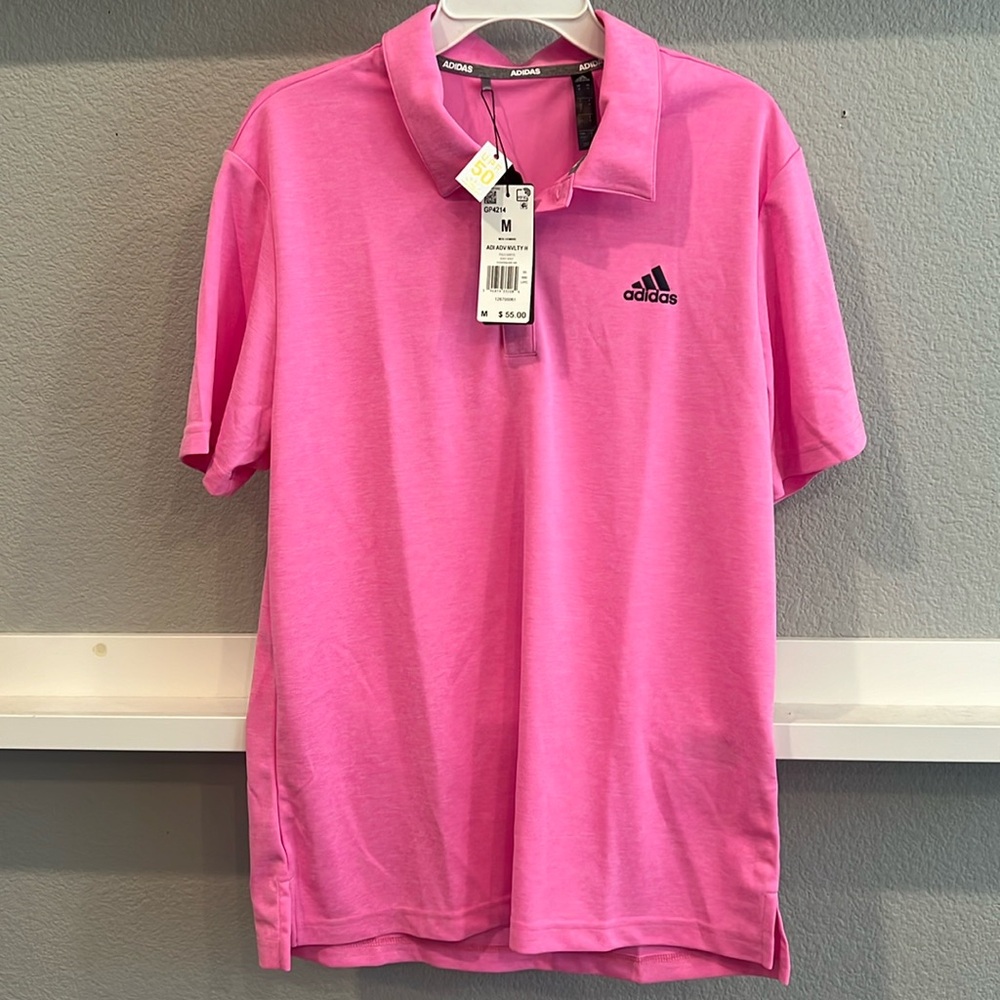NWT Mens Adidas Advantage Heathered Pink with Navy logo, Size M, smoke free home